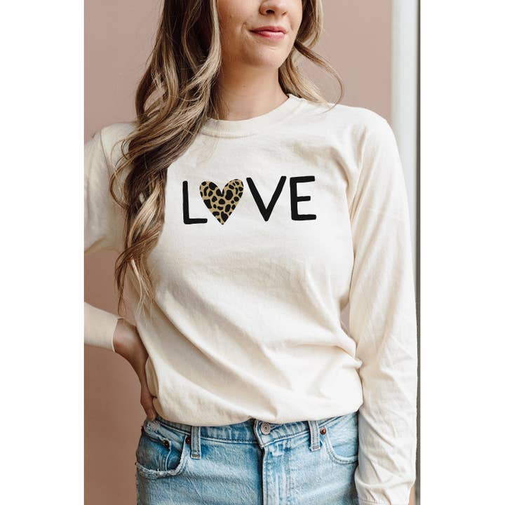 Love Leopard Heart Valentines Graphic Long Sleeve for wholesale by Kissed Apparel