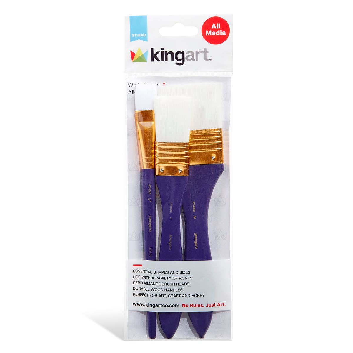 KINGART - Wholesale Paint/Wax Brush - Studio White Nylon Brush Set - 3 Pieces1