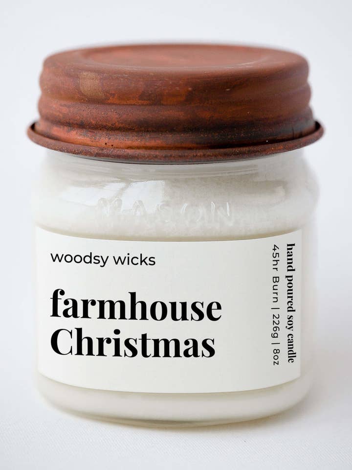 Vela de soja con diseño navideño de Farmhouse, mecha para venta al por mayor de Woodsy Wicks