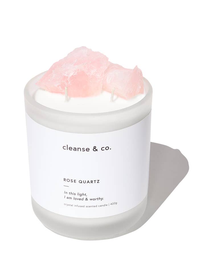 Rose Quartz Intention Crystal Candle - loved & worthy for wholesale by Cleanse & Co.