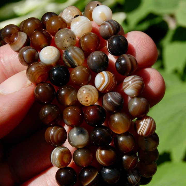 Caspar Curiosities - Wholesale Beaded Bracelet - Brown Sardonyx Banded Agate Crystal Bracelet, 8mm Beads2