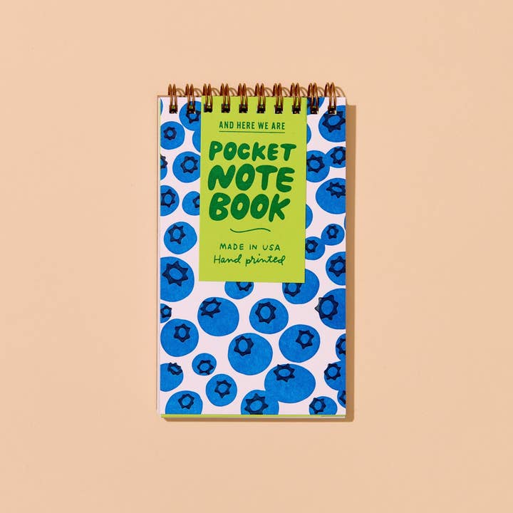 And Here We Are - Wholesale Notebook - Blueberries Letterpress Spiral Pocket Size Notebook - Made in USA - Fathers Day Gift Summer