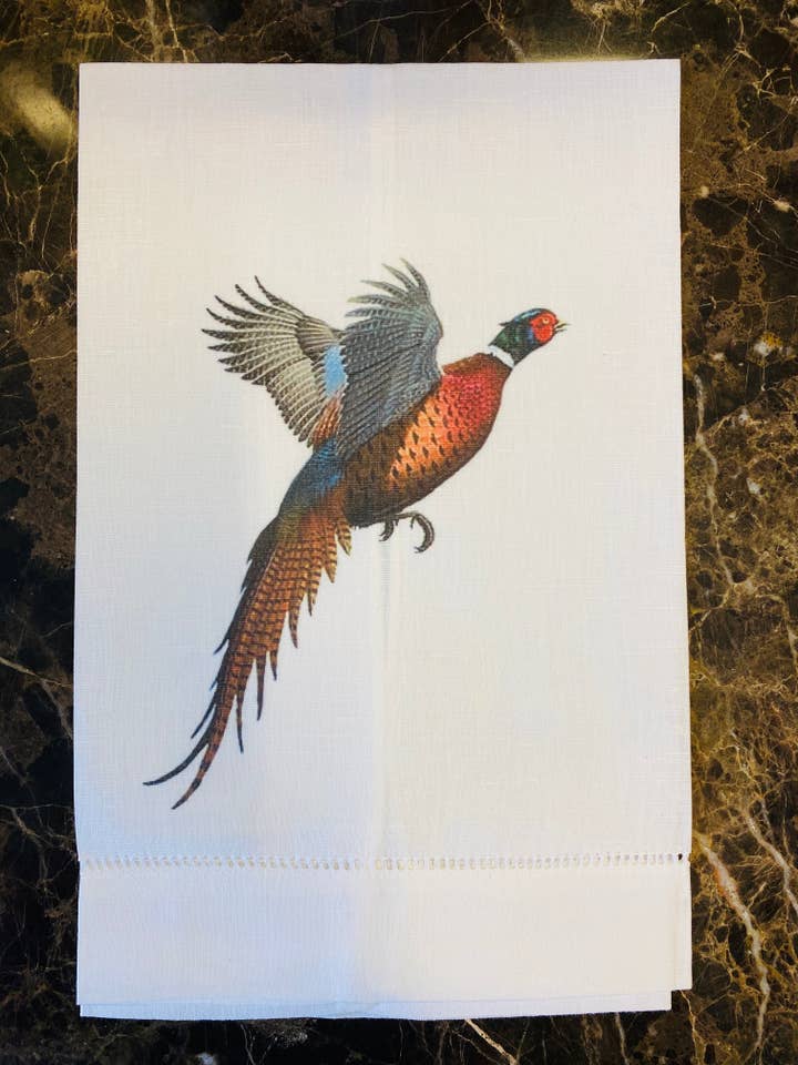 Asciugamano Ospite in Lino Fagiano, lino con orlo a giorno per la vendita all'ingrosso da parte di The French Bee & Co