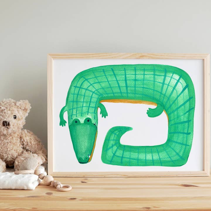 Funky Alligator Children's Colorful Art, Kids Jungle Poster for wholesale by Honora Papers