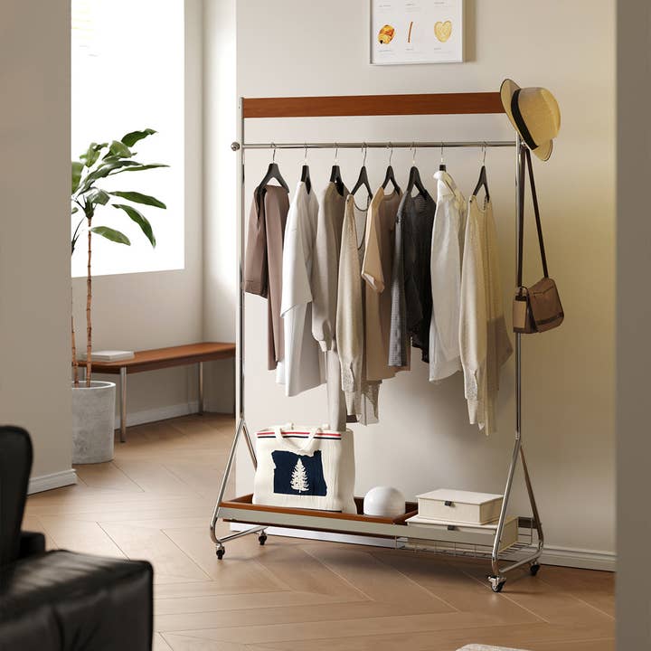 HOMYCASA DESIGN INC - Wholesale Coat Rack - Leon clothes hanger antique American clothes and hat rack retro home portable stainless steel bedroom floor storage shelf6