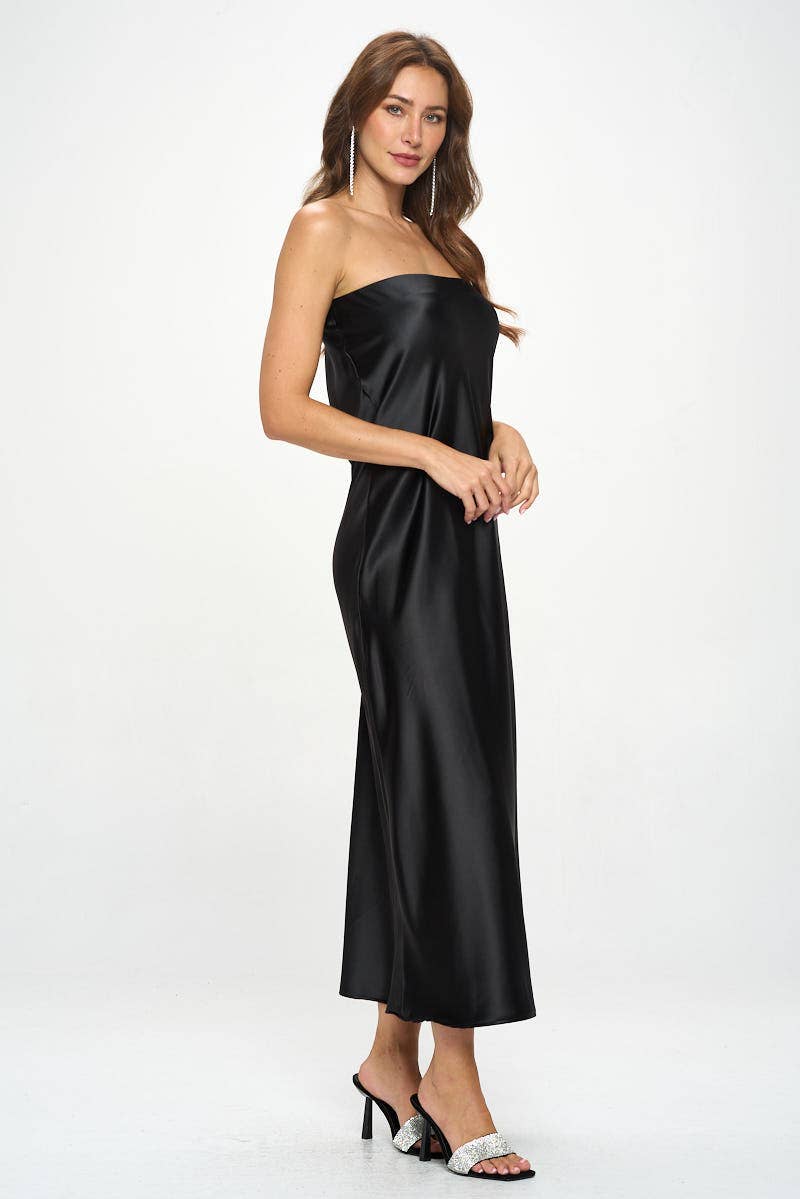 Renee C. - Wholesale Dress - Women's - Made in USA Silky Satin Tube Draped Dress3