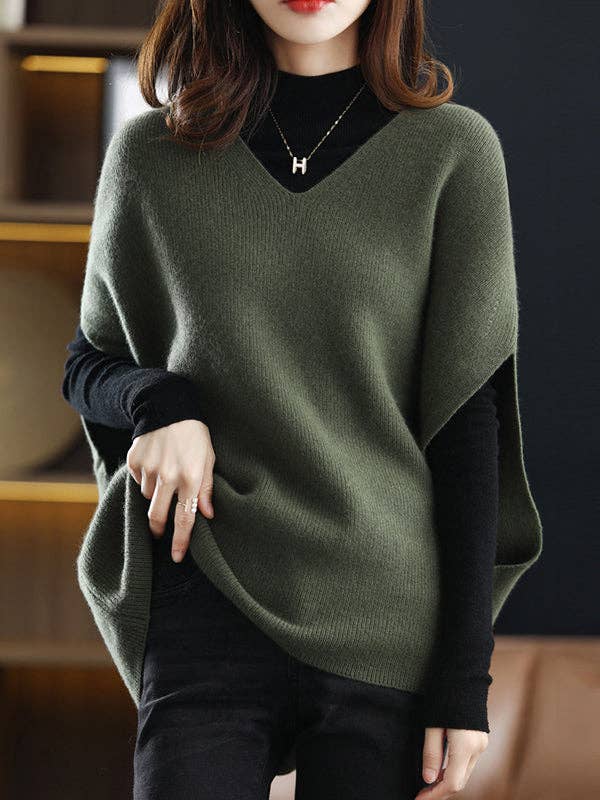 Plush Looks – wholesale Väst - Dam – Avslappnad ärmlös lös enfärgad V-ringad västtopp12