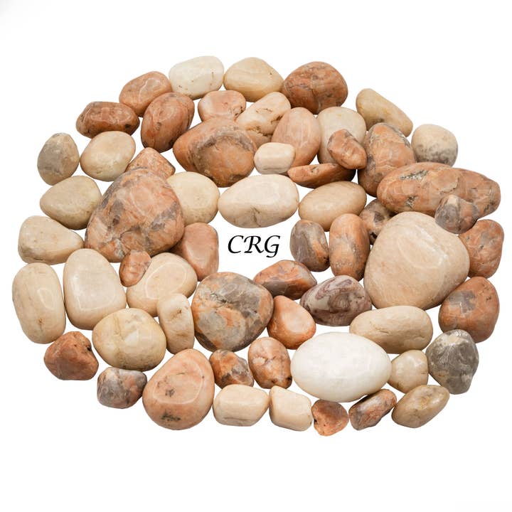 1 LB. LOT - Mixed Moonstone Tumbled from India / 20-40MM AVG for wholesale by Crystal River Gems LLC