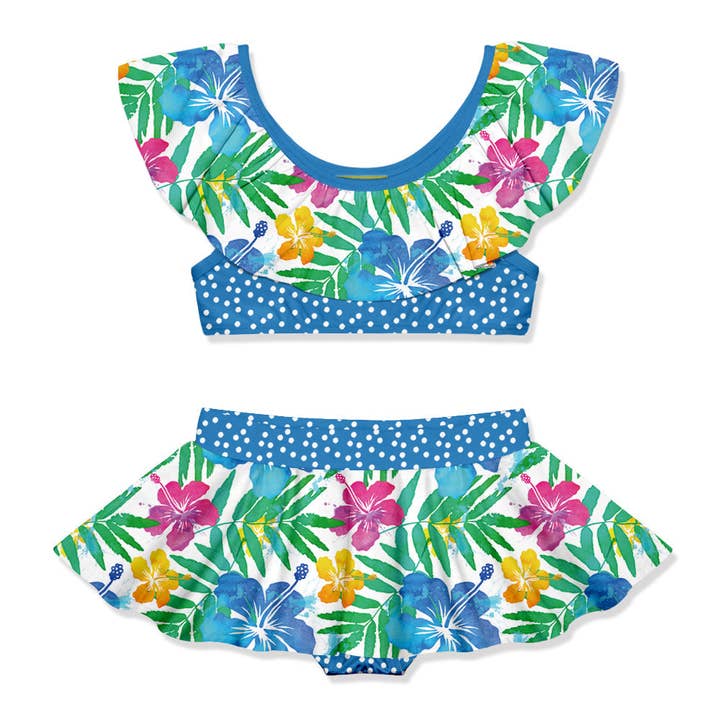 Kids White Hawaiian Neon Skirty 2-PC for wholesale by Millie Loves Lily