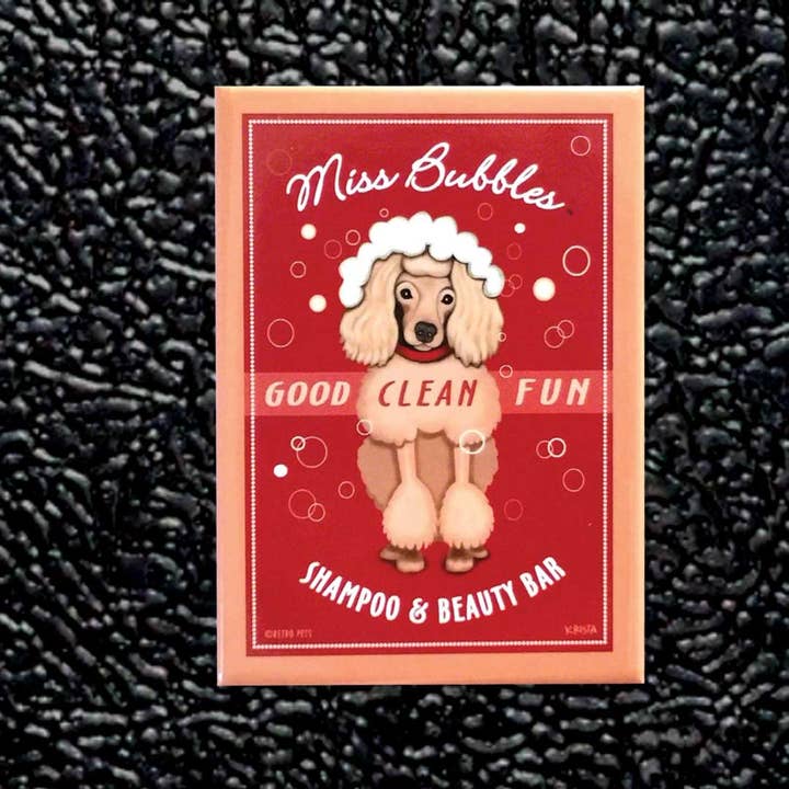 Retro Pets - Vendita all'ingrosso Calamite - Confezione da 4 magneti per frigorifero 'Miss Bubbles' Barboncino Rosa3