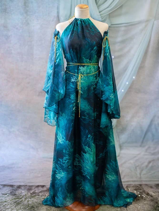 Costurero Real – Engroshandel Kjole - Dame – Havfrue Halter kjole blå grønne alger Kvinde chiffon kjole