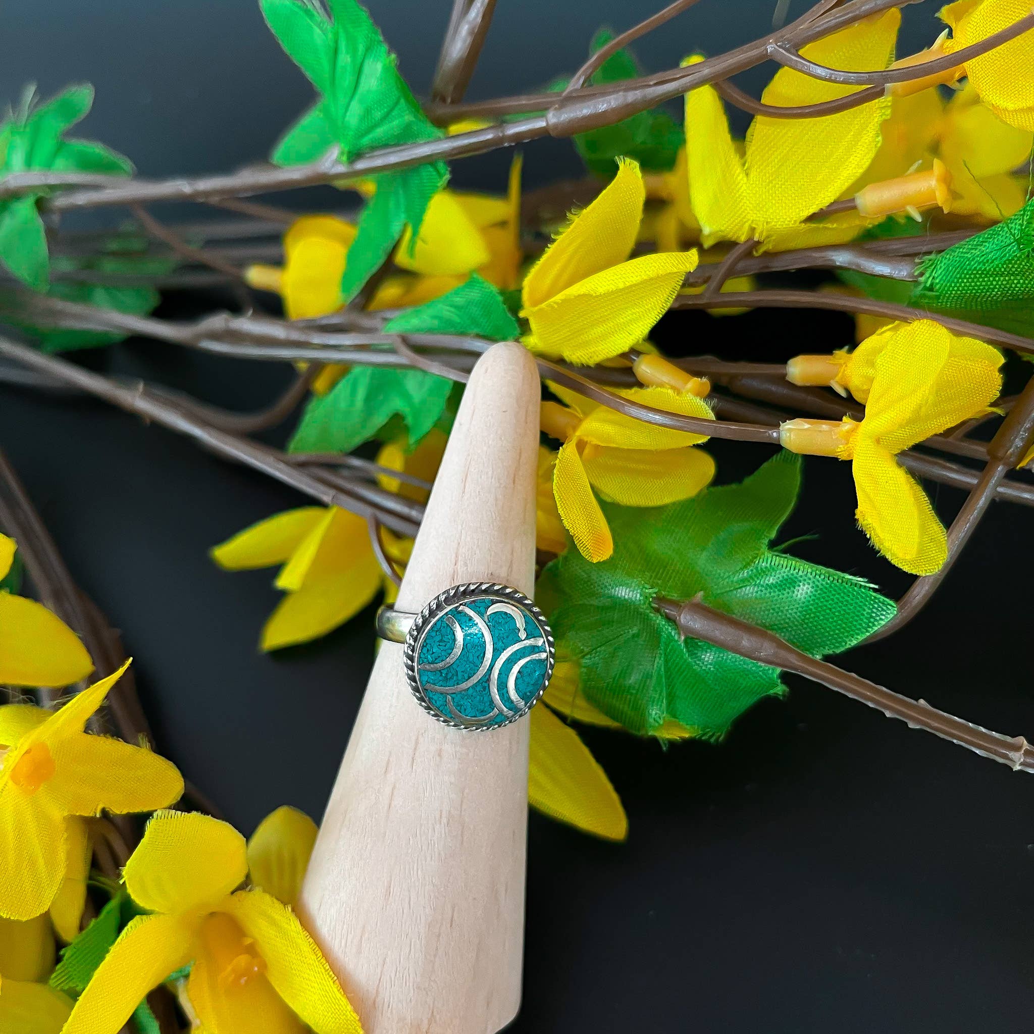 Karma Nepal Crafts - Wholesale Cocktail/Statement Ring - Round Gemstone Turquoise Coral Boho Rings5