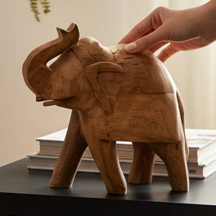 Mango Wood Grainy Elephant Figurine - Brown, 8 in. for wholesale by Sagebrook Home