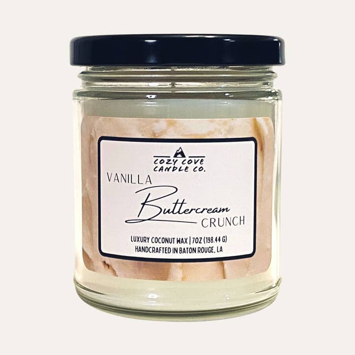 Vainilla Buttercream Crunch | Vela de cera de coco de lujo 7 oz para venta al por mayor de Cozy Cove Candle Co LLC