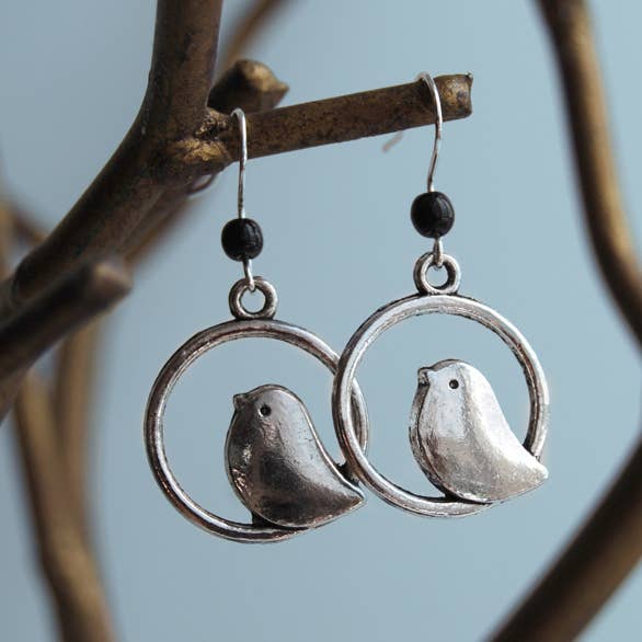 Enchanted Leaves - Vente Boucles d'oreilles pendantes - Boucles d'oreilles oiseaux en argent minimal