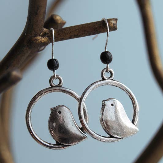 Enchanted Leaves - Vente Boucles d'oreilles pendantes - Boucles d'oreilles oiseaux en argent minimal0