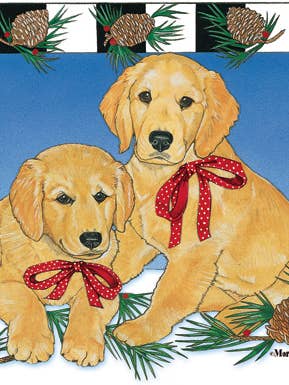 Golden Retriever met eikels kerstkaarten, verpakking van 10 voor wholesale door Pipsqueak Productions