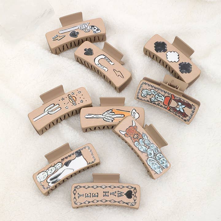 ACCITY - Wholesale Hair Clip - Women's - WESTERN CACTUS SUNFLOWER LEATHER HAIR CLAW CLIPS_CWASC1611