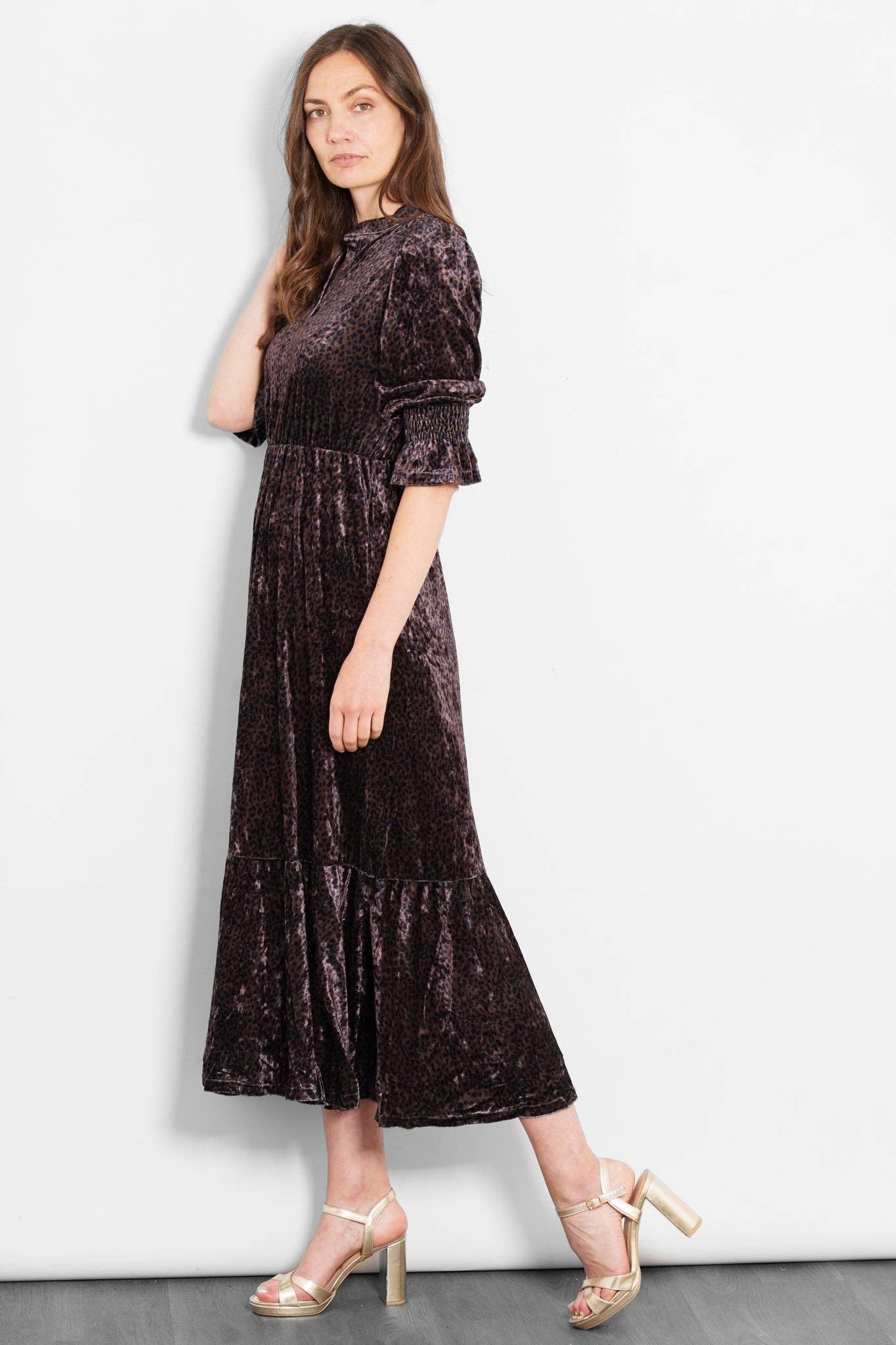 Sarta – wholesale Dress – Women's – Pandora V-Neck Midaxi Dress- Brown, Velvet Leopard4