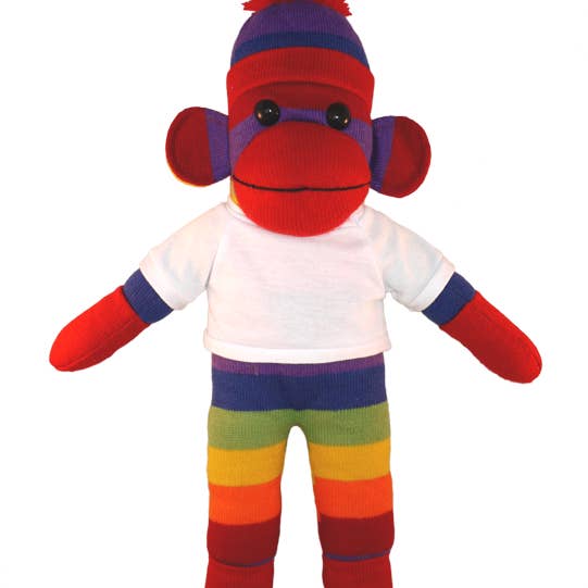 Plushland - Wholesale Stuffed/Plush Toy - Kids & Baby - Customizable 8" Rainbow Sock Monkey with Tee shirt