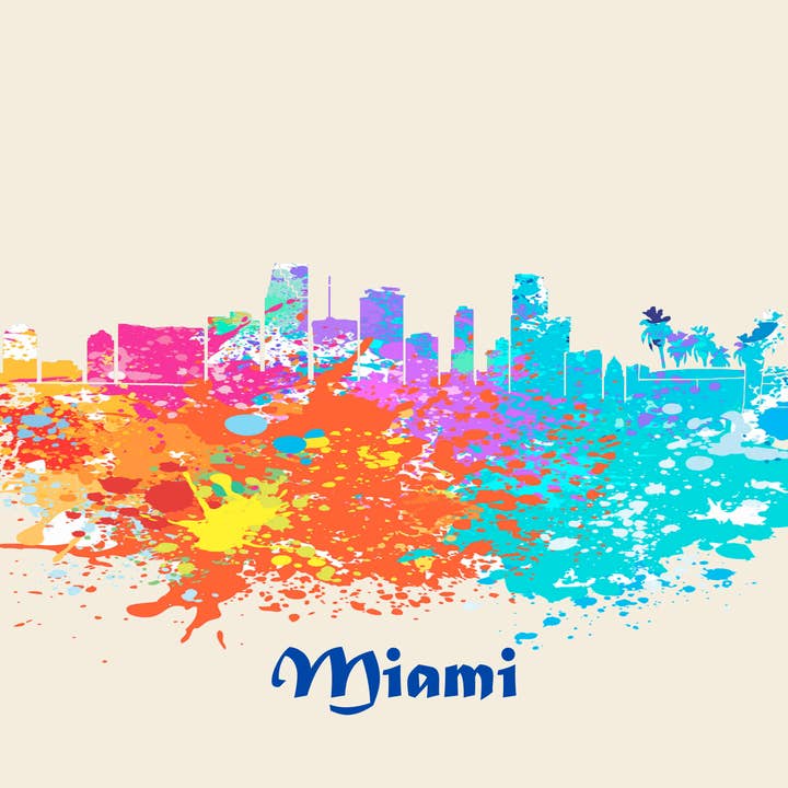 City Of Miami Skyline Poster Watercolor Art for wholesale by BMS BIZ
