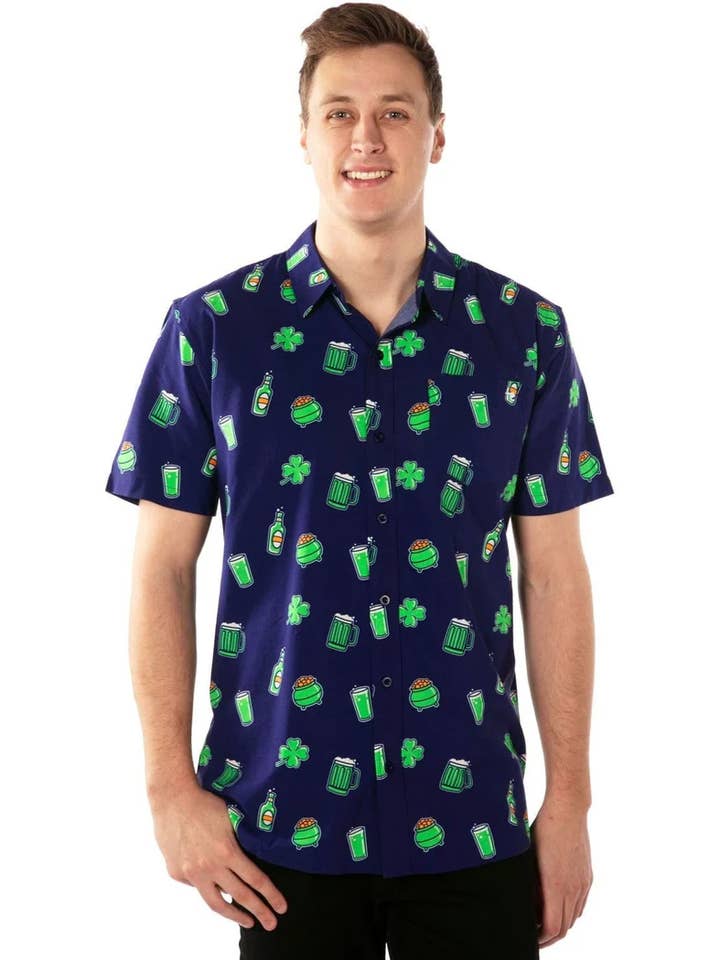 Tipsy Elves - Wholesale Button Down Shirt - Men's - Men's Green Beer St. Patrick's Day Button Down Shirt1
