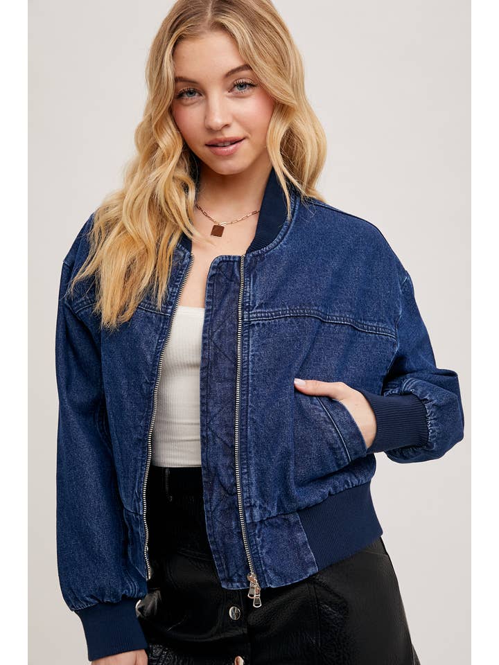 DK WASH DENIM BASEBALL BOMBER JACKET for wholesale on Faire5