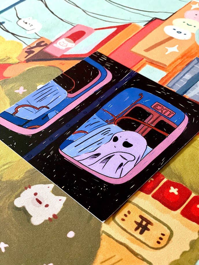 Paper Rat Illustrations - Wholesale Art Print - Moody Ghost on an Empty Train Illustration 8x83