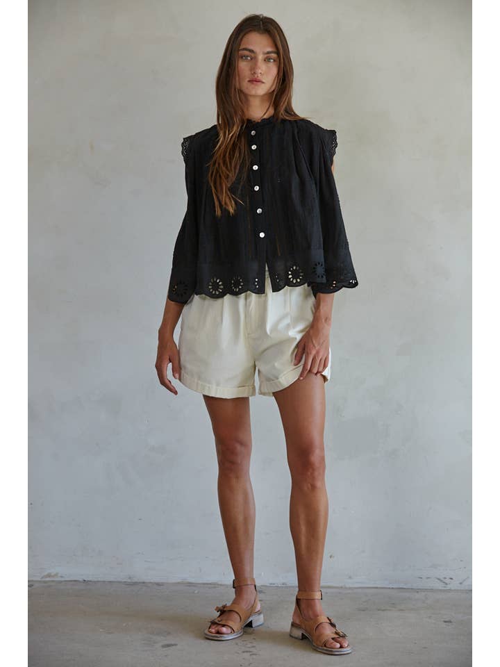 By Together - Wholesale Button Down Shirt - Women's - L8162 | Woven Cotton Eyelet Buttondown Sleeveless Top