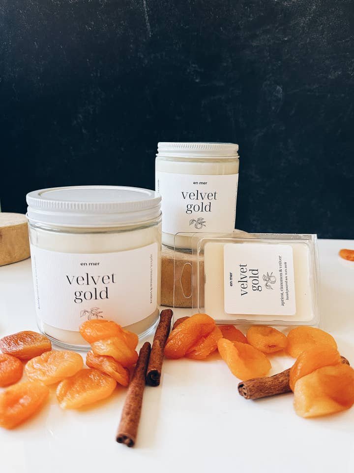 en mer | velvet gold | soy wax candle & melts for wholesale by en mer, co