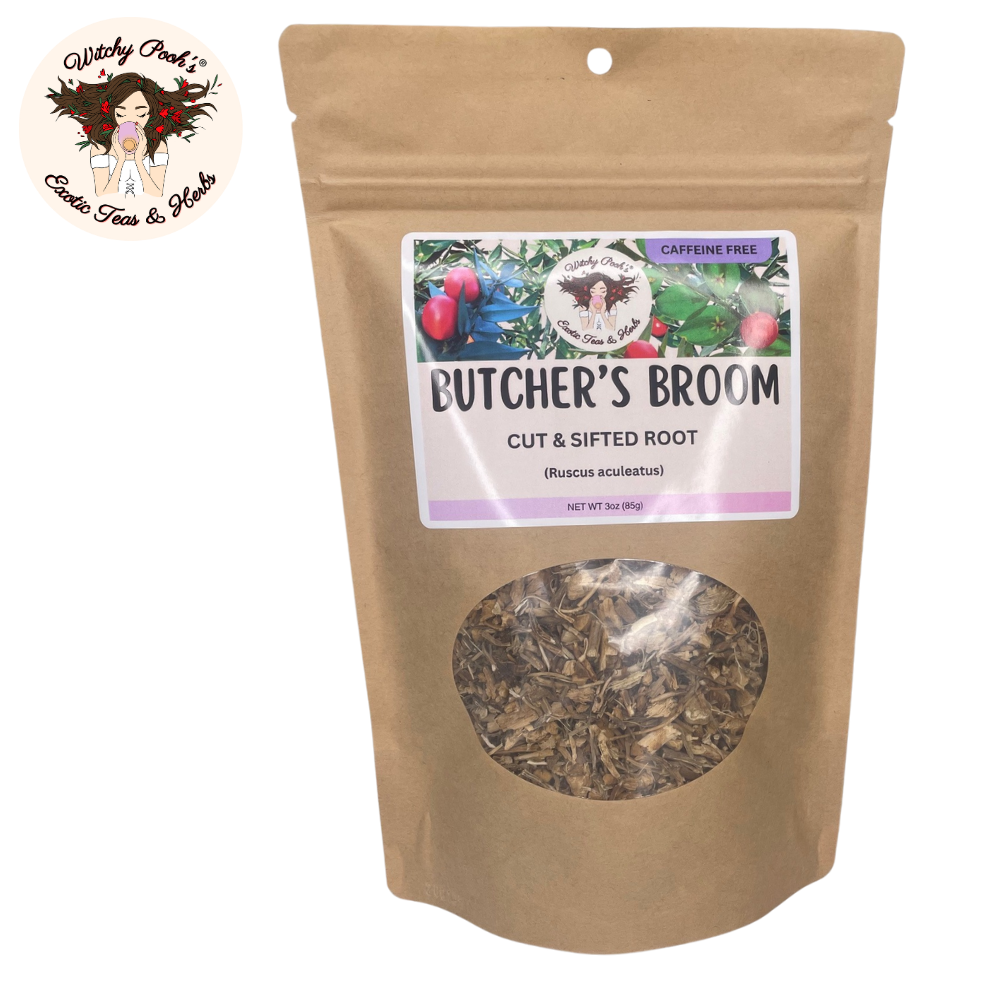 Witchy Pooh's Exotic Teas & Herbs – Engroshandel Løs te – Witchy Poohs Butcher's Broom Te, skåret og sigtet rod18