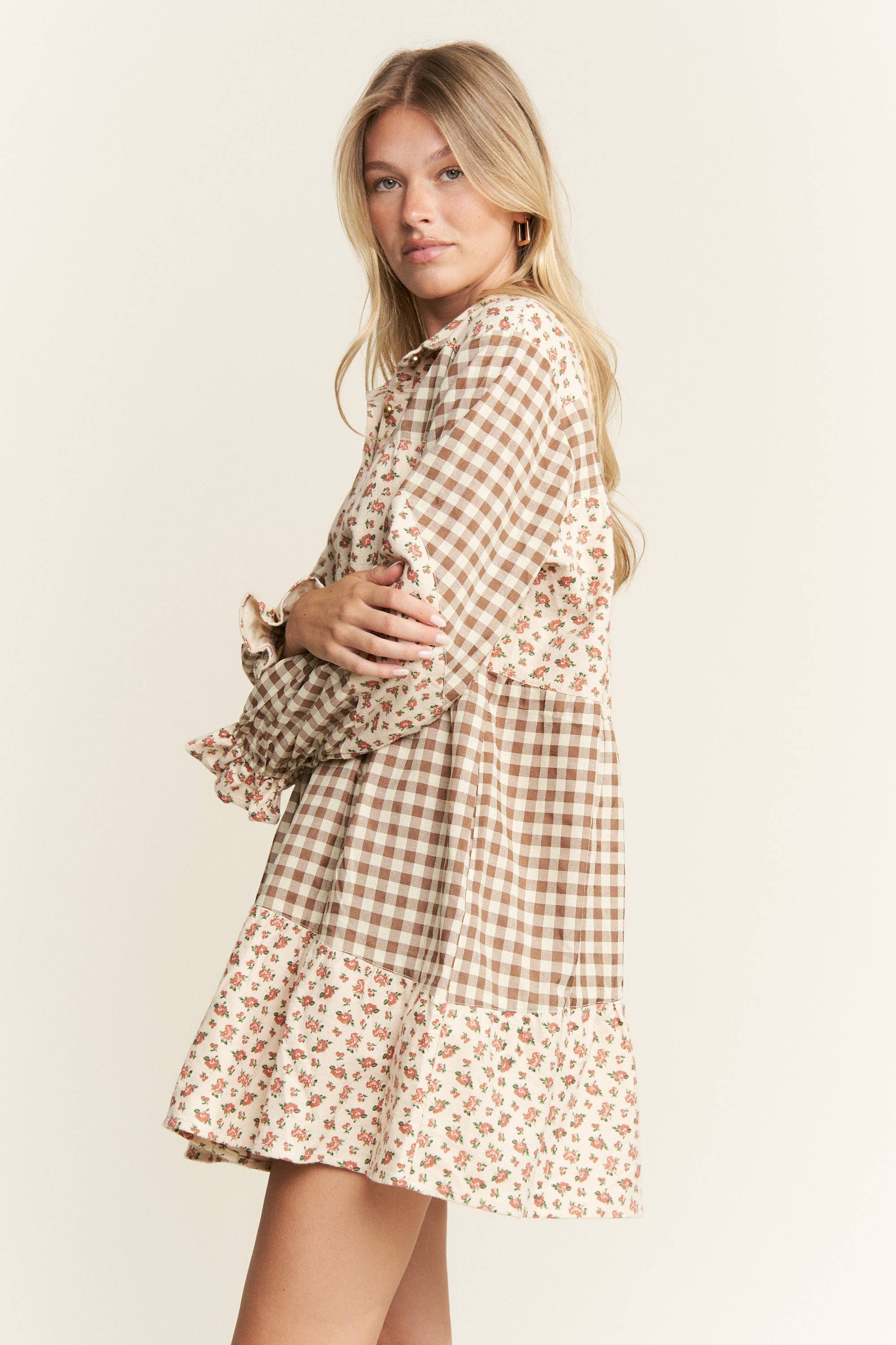 JADE BY JANE PLUS - Wholesale Dress - Women's - PLUS SIZE ASYMMETRICAL BUTTON DOWN FLORAL TIER DRESS PLUS1