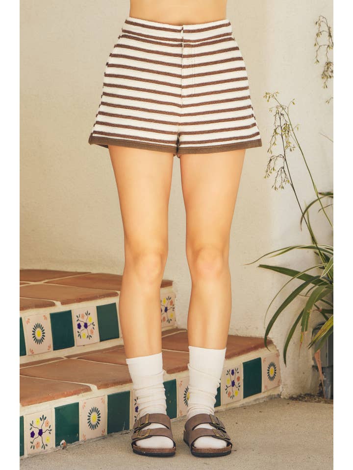ESPRESSO TEXTURED HORIZONTAL STRIPED SHORTS for wholesale on Faire