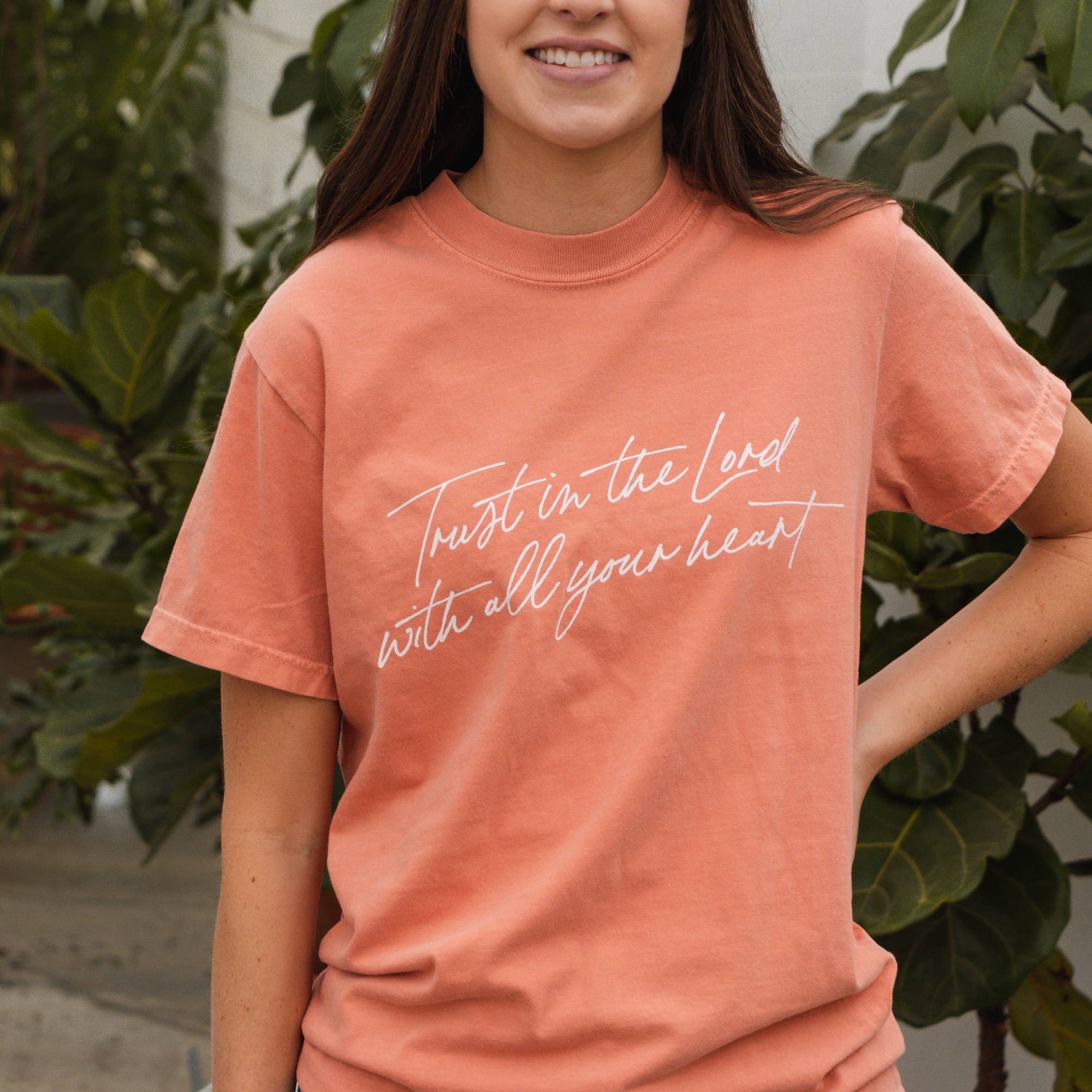The Anastasia Co - Wholesale Screen Printed T-Shirt - Women's - Trust in the Lord Tee - Peach1