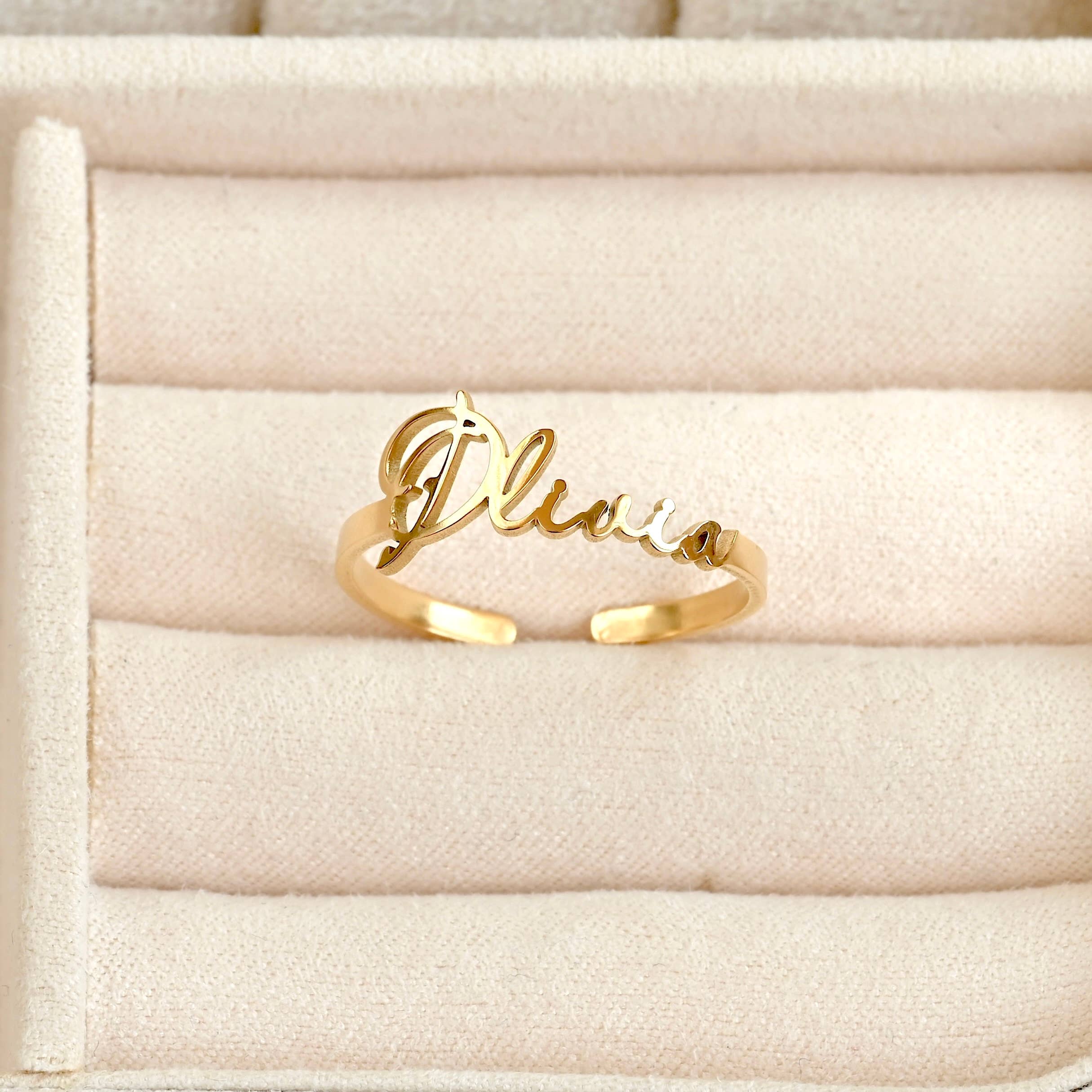 Blueyejewelry - Wholesale Band/Stacked Ring - Custom Name Ring - 18k Gold Personalized Name Open Ring5