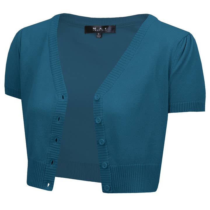 Mak - Vente Cardigan – femme - Cardigan boléro court à manches courtes bouffantes et col en V HB213755