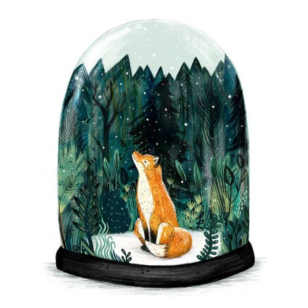 SNOW GLOBE FOX//Impression signée pour la vente par Sandra Dieckmann