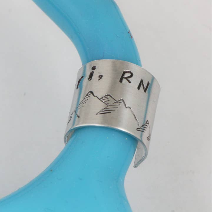 Personalized Stethoscope ID & Charm with Mountain Motif for wholesale by The Silver Diva