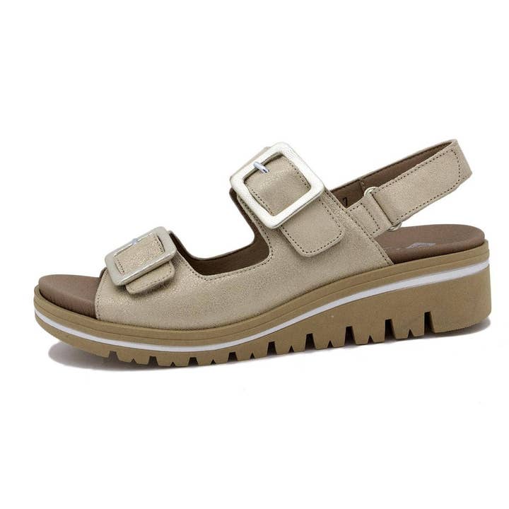 Sandale Semelle Amovible Daim Métal Beige 250791 pour la vente par PieSanto