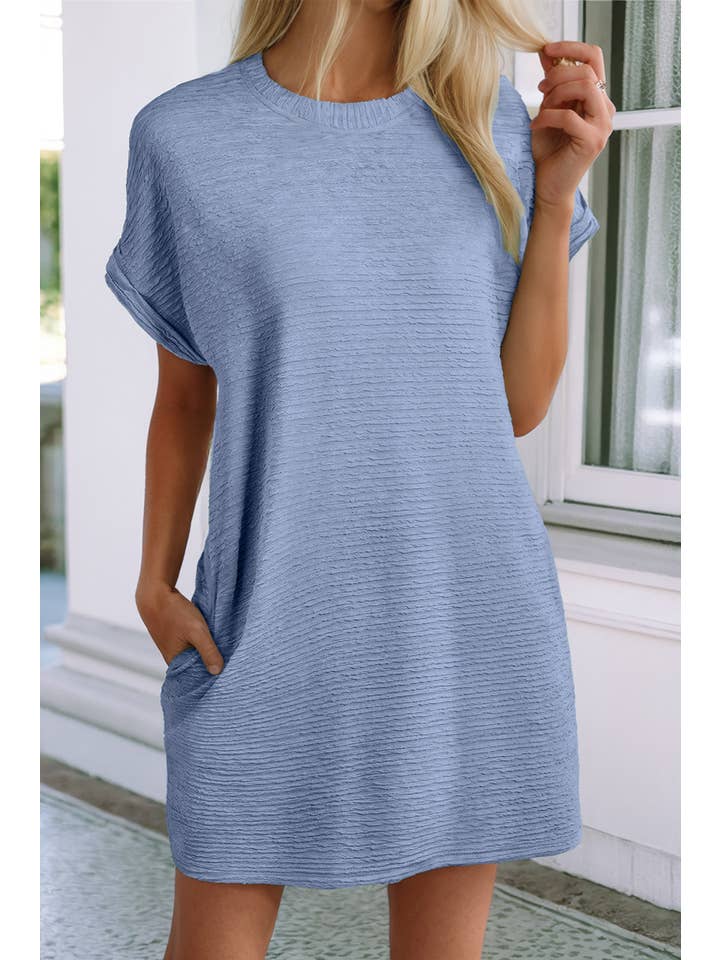 Little Daisy Closet - Wholesale Dress - Women's - LDC Solid Color Textured Crinkle Short Sleeve T Shirt Dress