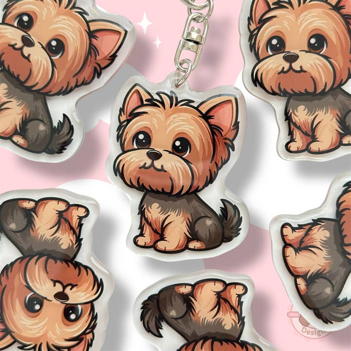 Yorkie Shorthaired Yorkshire Terrier Acrylic Dog Keychain with Epoxy Resin | Easy-Clip, Cute Dog Cartoon, Hand-Drawn Design, Dog Lover Gift for wholesale by Milly Made Designs