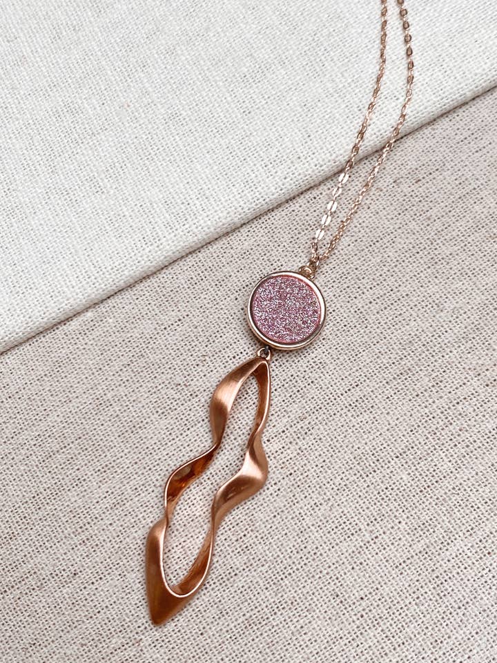 Glitter Dust & Organic Shape Pendant Long Necklace for wholesale by Gracie Rose Designs
