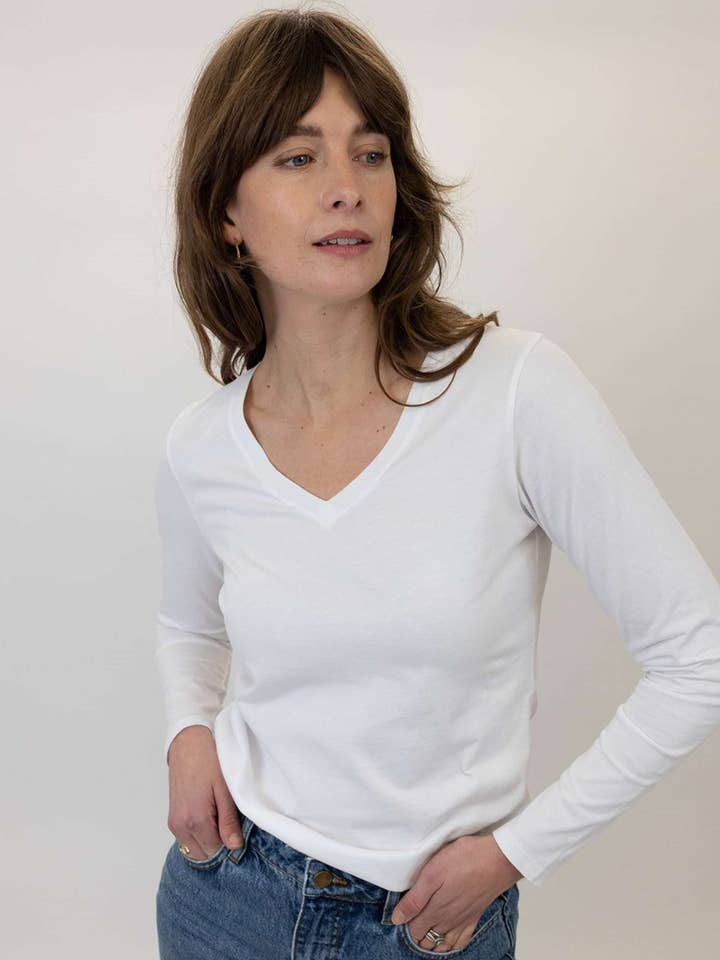 Jane V Ekologisk Bomull Vit T-shirt för wholesale av Ivy