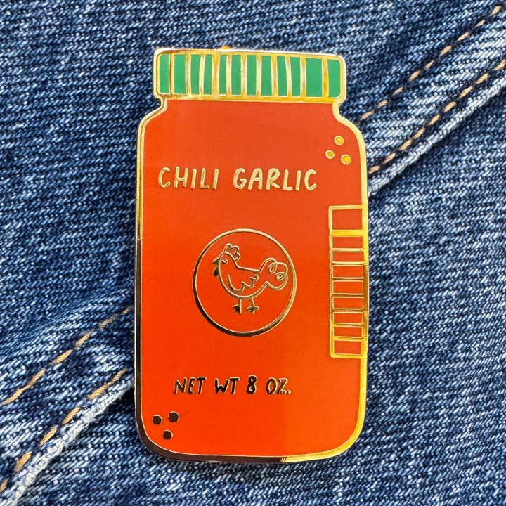 Chili Garlic Sauce Enamel Pin for wholesale by Happy Little Paper Co