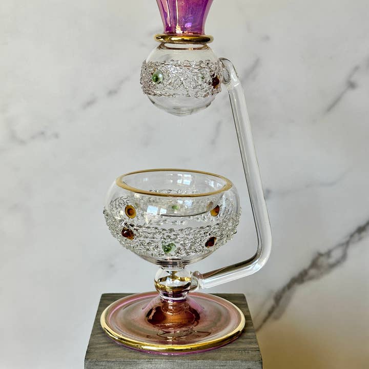 Arabazaar Gallery LLC - Wholesale Oil Warmer - Egyptian Handblown Oil Burner Embossed Glass Dots W/ 14K Gold Liner Design . Holiday Decor, Gift for love, Christmas Decor.