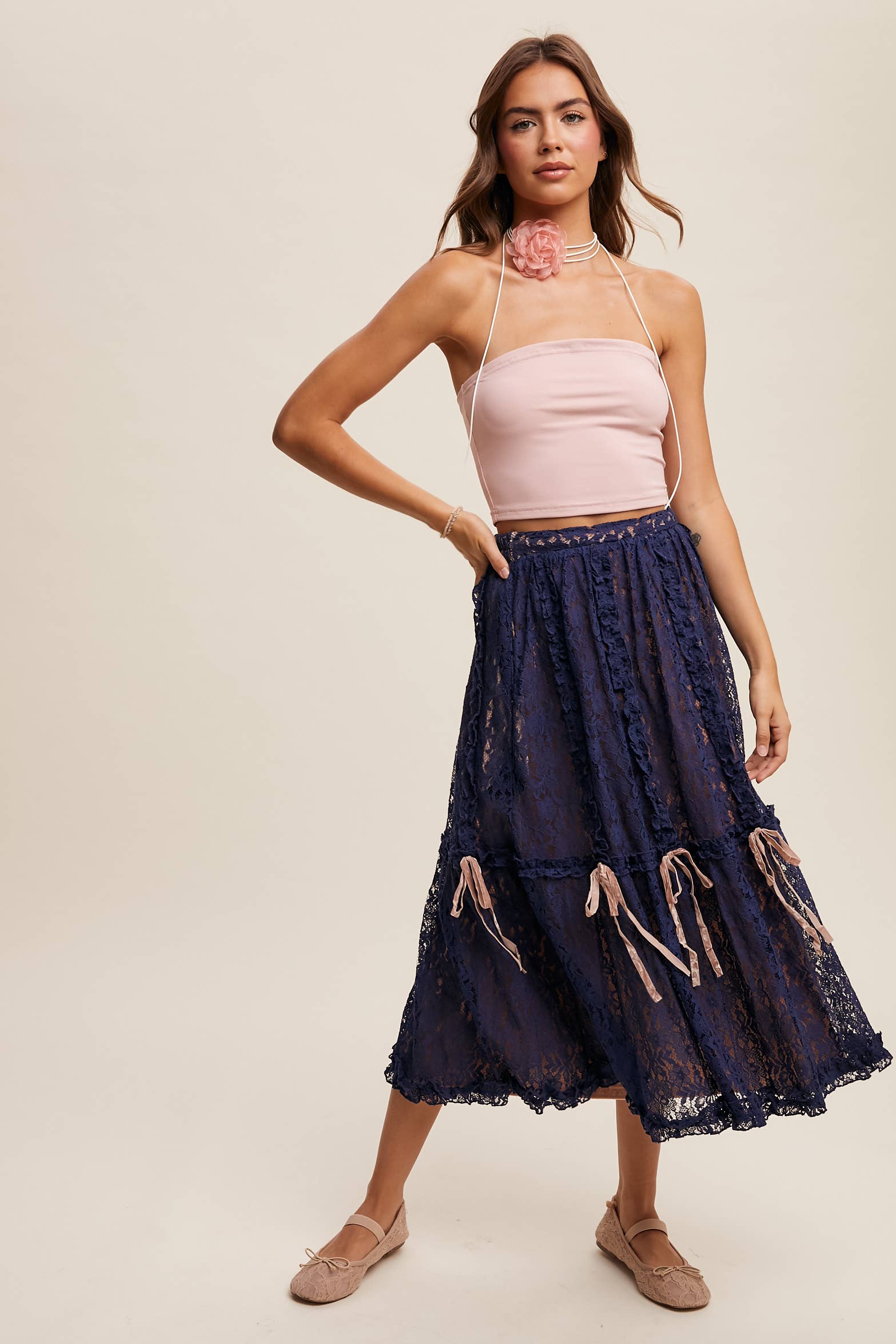 Listicle – wholesale Skirt – Women’s – Lace Midi Skirt with Ribbon Details7
