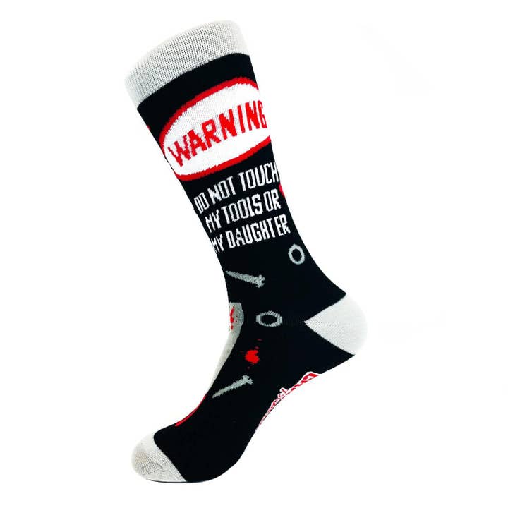 Black Mens Don't Touch My Tools Or My Daughter Socks Dad Joke for wholesale on Faire