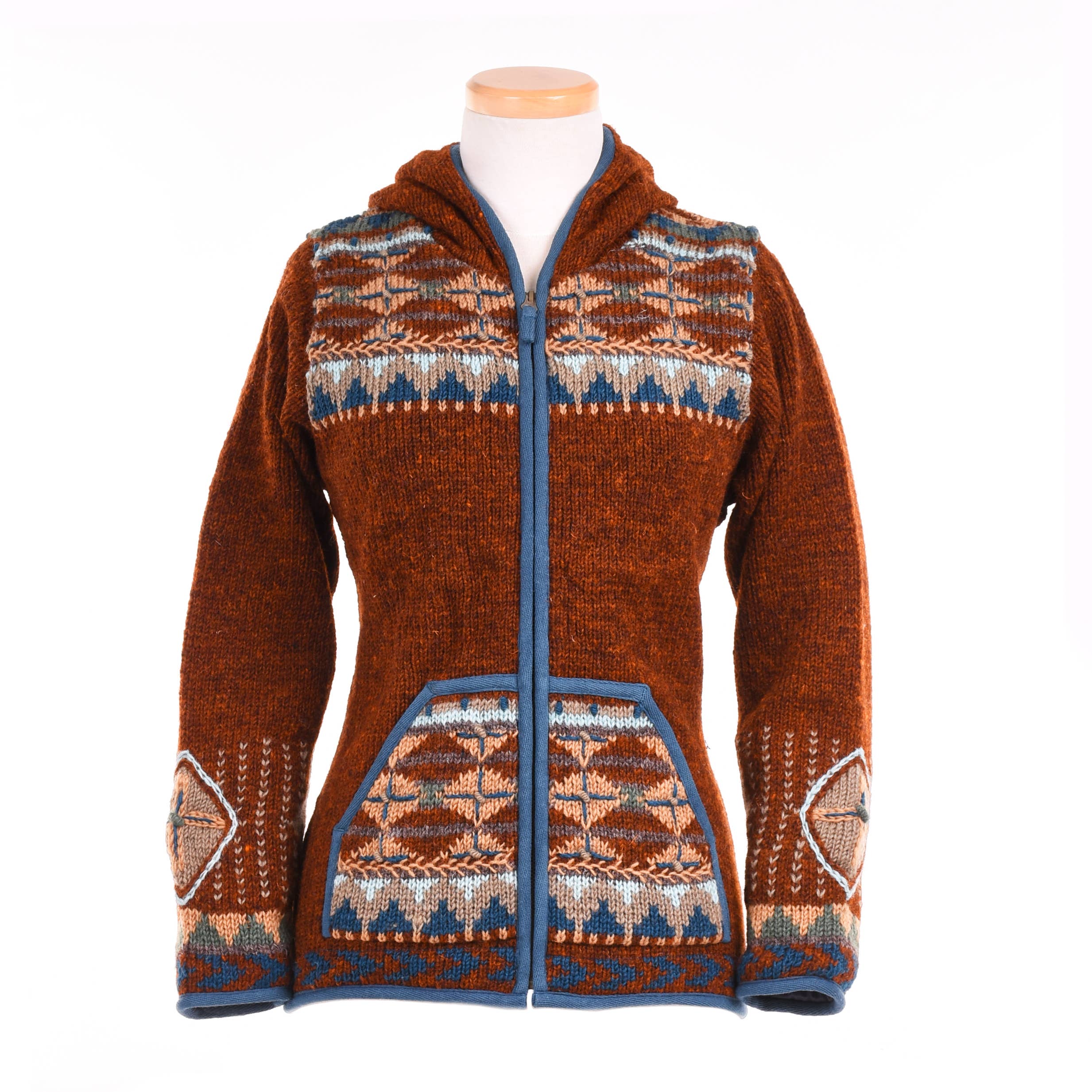Lost Horizons Knitwear – Ships from USA - Wholesale Knit Sweater - Women's - Dakotah Hooded Wool Sweater with Western Pattern8
