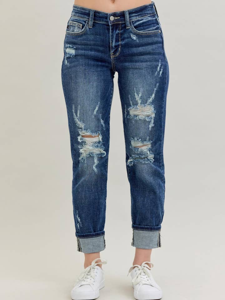 Midrise Cuffed Boyfriend w Destroy for wholesale by Judy Blue Jeans