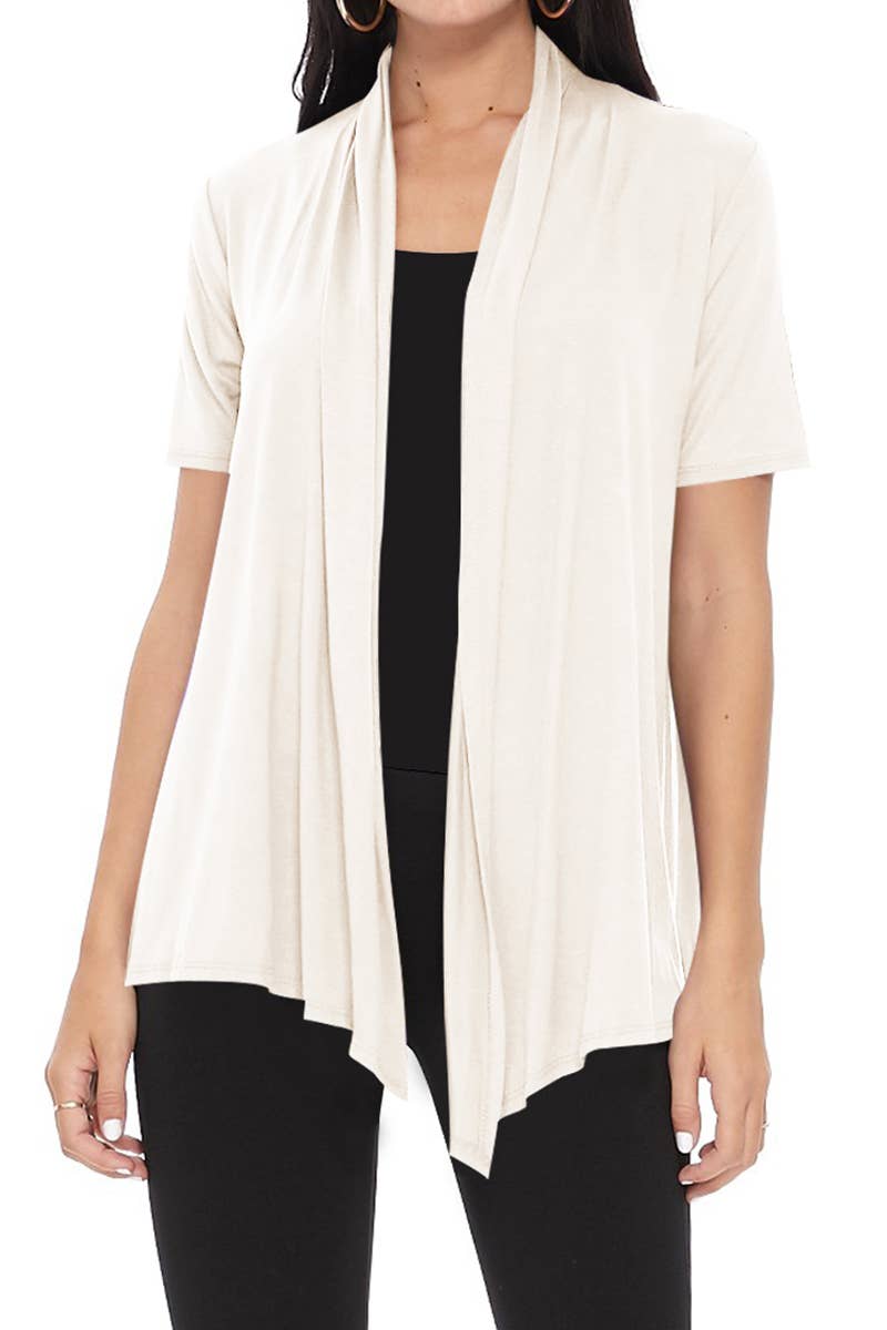 MOA COLLECTION - Wholesale Cardigan - Women's - Women's Casual Short Sleeve Draped Open Front Solid Cardigan28